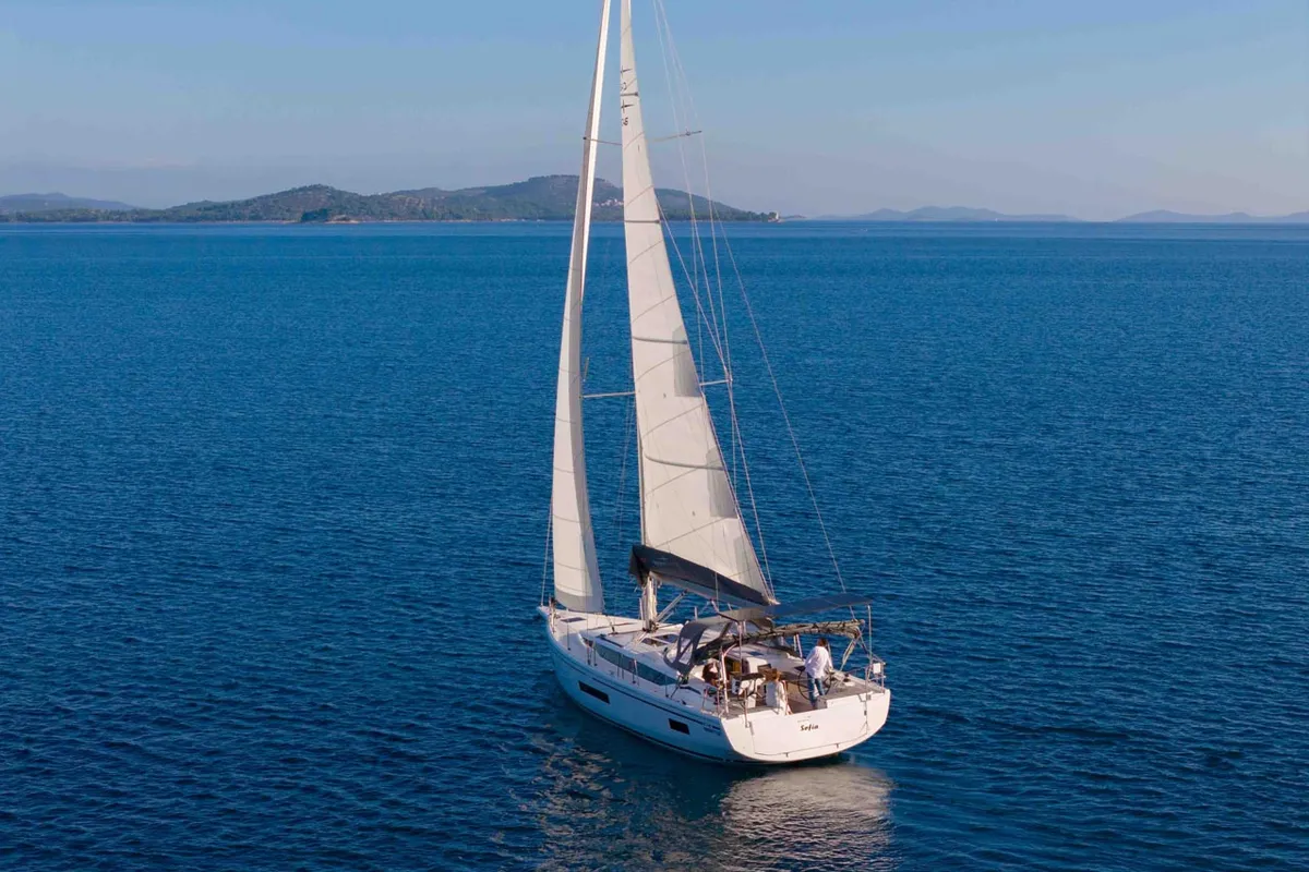 Exterior view of Sofia, a Bavaria C46 sailboat at Grad Šibenik, Croatia