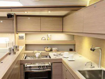 Galley of Skylark, a Dufour 560 Grand Large sailboat at Municipal Unit of Rhodes, Greece