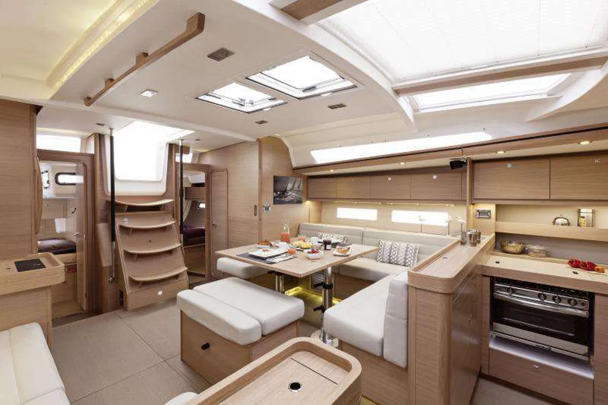 Salon of Skylark, a Dufour 560 Grand Large sailboat at Municipal Unit of Rhodes, Greece