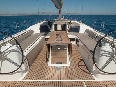 Cockpit of Skylark, a Dufour 560 Grand Large sailboat at Municipal Unit of Rhodes, Greece