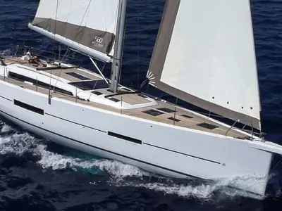 Exterior view of Skylark, a Dufour 560 Grand Large sailboat at Municipal Unit of Rhodes, Greece
