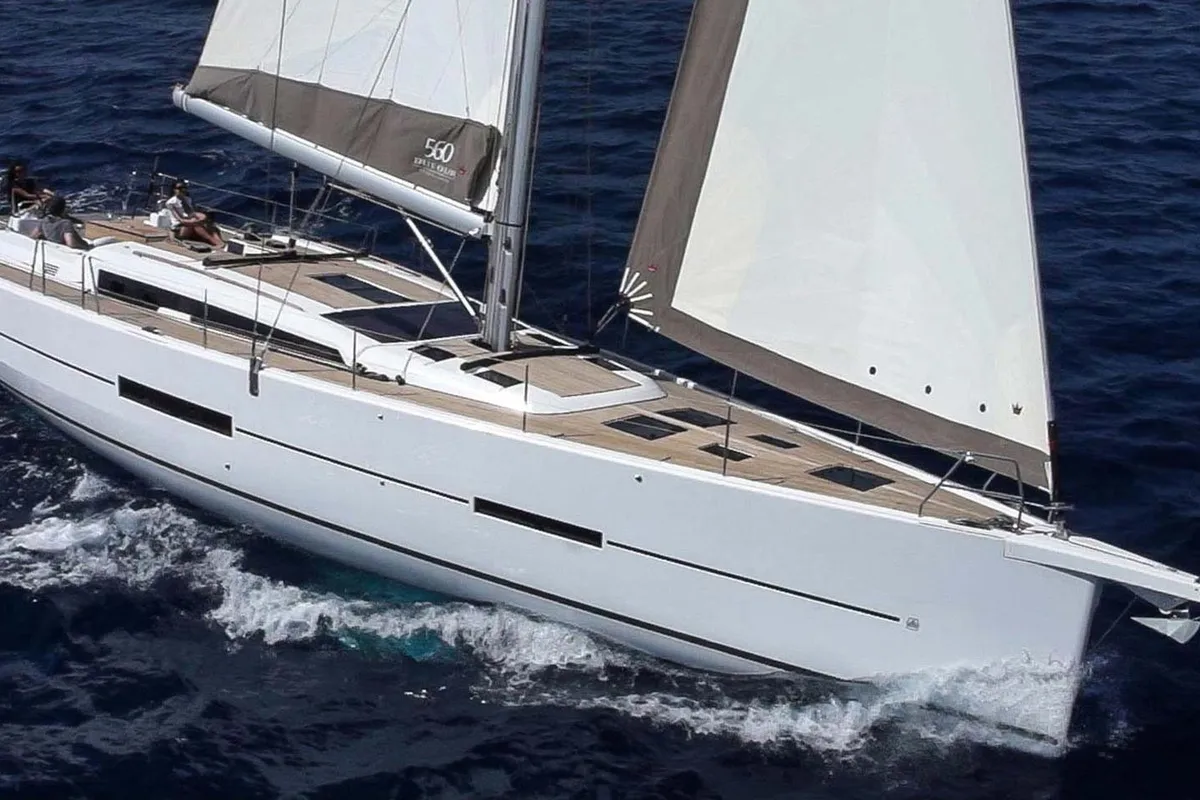 Exterior view of Skylark, a Dufour 560 Grand Large sailboat at Municipal Unit of Rhodes, Greece