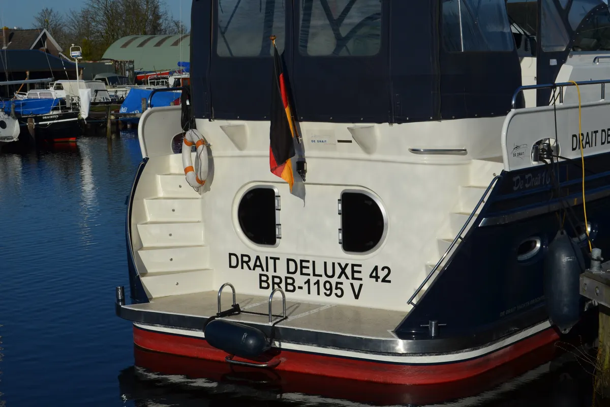 Exterior view of De Drait DeLuxe 42, a motorboat at Drachten, Netherlands