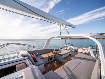 Deck of Uranos, a Jeanneau 65 sailboat at Lavreotiki Municipal Unit, Greece