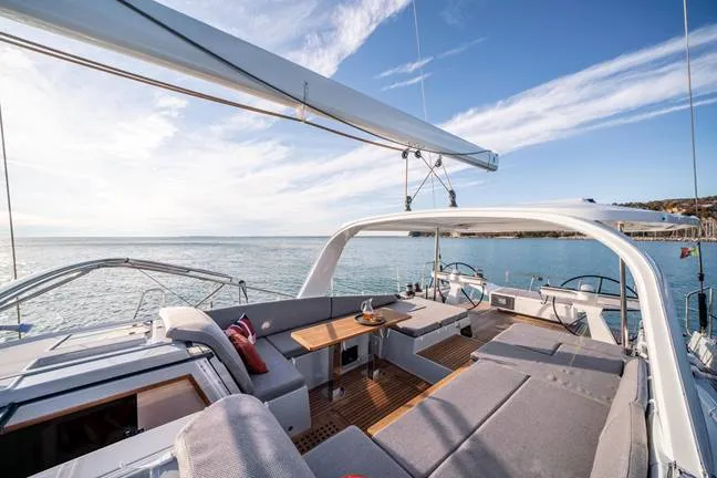 Deck of Uranos, a Jeanneau 65 sailboat at Lavreotiki Municipal Unit, Greece