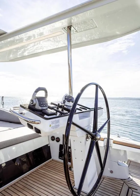 Cockpit of Uranos, a Jeanneau 65 sailboat at Lavreotiki Municipal Unit, Greece
