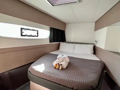 Cabin on SEA ENERGY III, a Fountaine Pajot Elba 45 catamaran at Athens, Greece