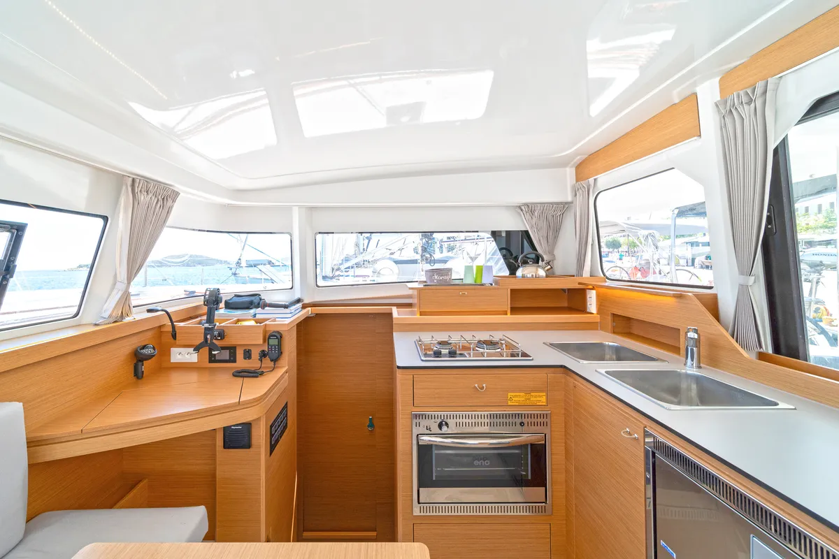 Galley of Geva Mare X, a Excess 11 catamaran at Rhodes, Greece
