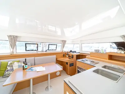 Salon of Geva Mare X, a Excess 11 catamaran at Rhodes, Greece