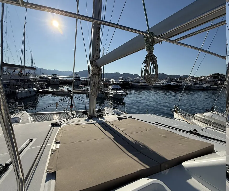 Deck of Lu Lu, a Lagoon 450 F catamaran at Marmaris, Turkey