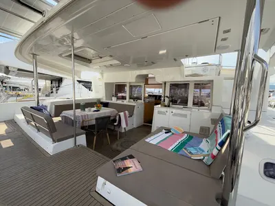 Deck of Lu Lu, a Lagoon 450 F catamaran at Marmaris, Turkey
