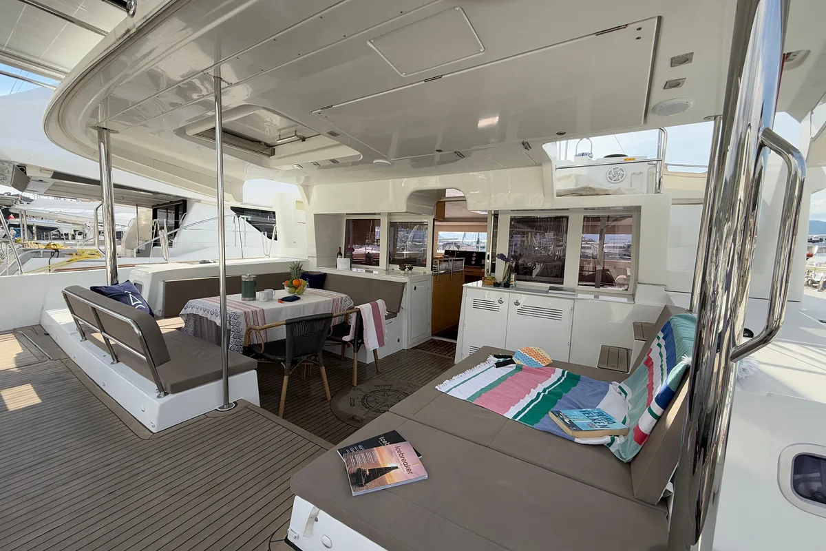 Deck of Lu Lu, a Lagoon 450 F catamaran at Marmaris, Turkey