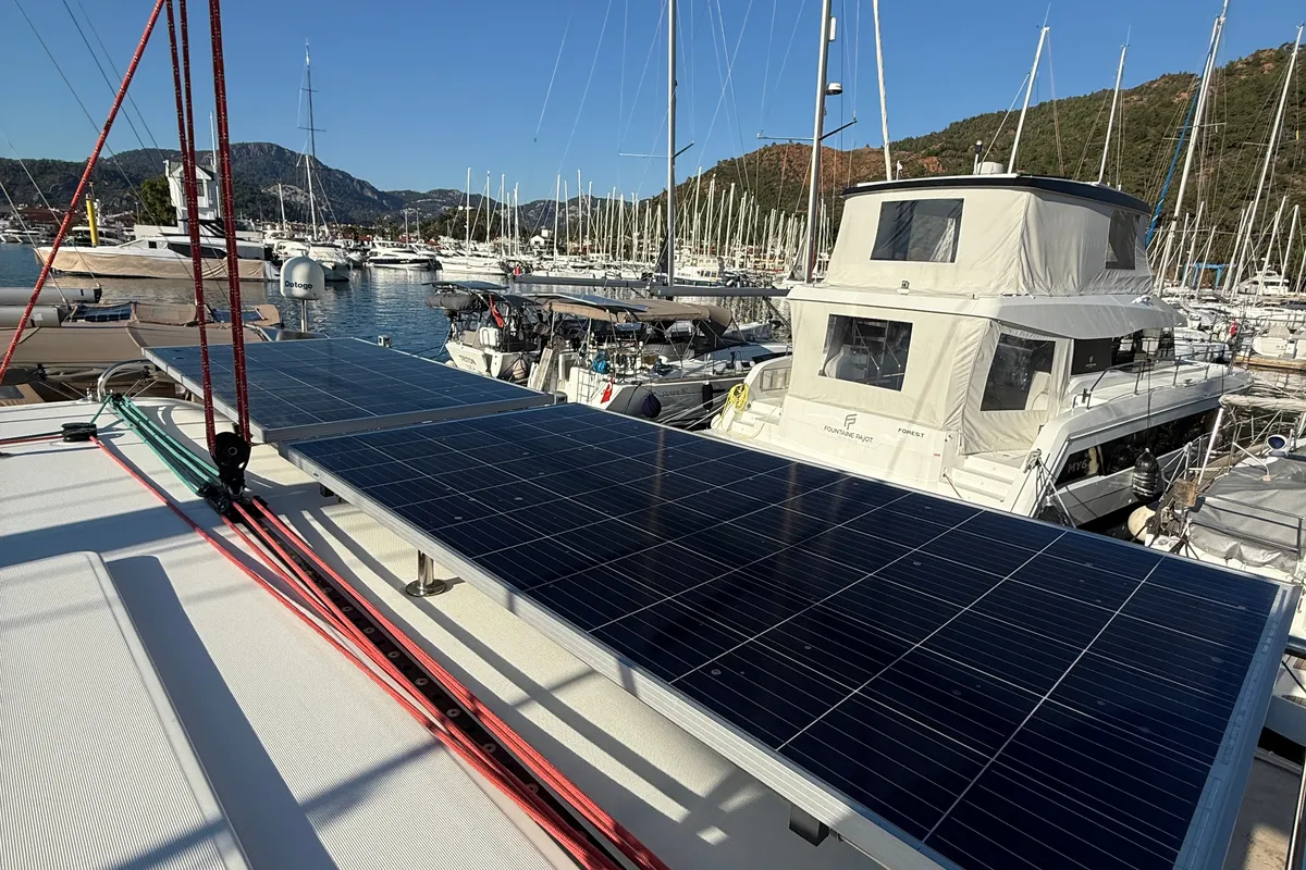 Deck of Lu Lu, a Lagoon 450 F catamaran at Marmaris, Turkey