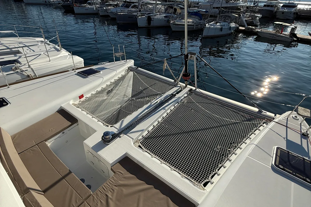 Cockpit of Lu Lu, a Lagoon 450 F catamaran at Marmaris, Turkey