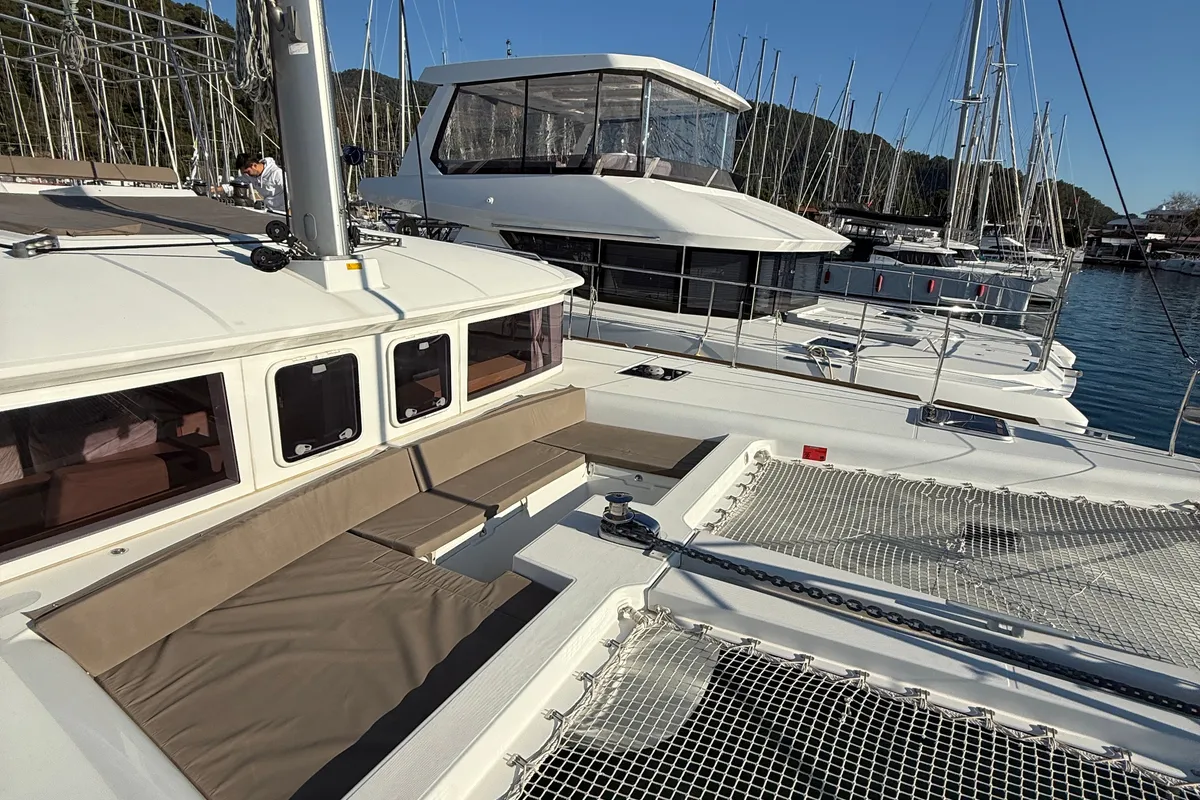 Deck of Lu Lu, a Lagoon 450 F catamaran at Marmaris, Turkey