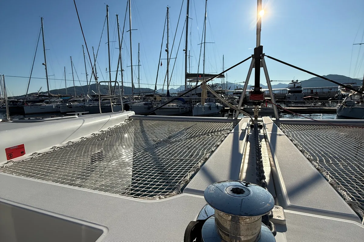 Deck of Lu Lu, a Lagoon 450 F catamaran at Marmaris, Turkey