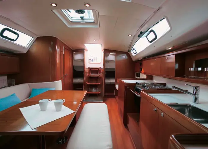 Salon of Tosca, a Beneteau Oceanis 40 sailboat at Municipal Unit of Elefsina, Greece
