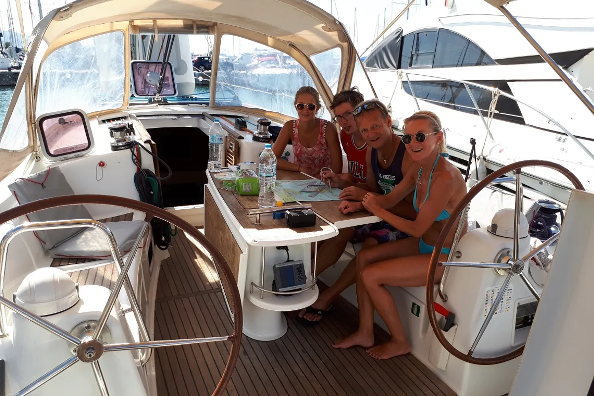 Cockpit of Tosca, a Beneteau Oceanis 40 sailboat at Municipal Unit of Elefsina, Greece
