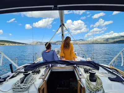 Deck of Lana 3, a Bavaria Cruiser 37 sailboat at Split, Croatia
