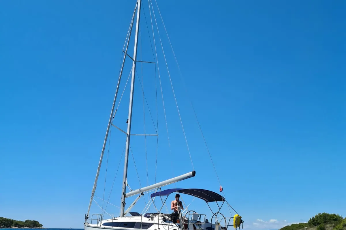 Exterior view of Lana 3, a Bavaria Cruiser 37 sailboat at Split, Croatia
