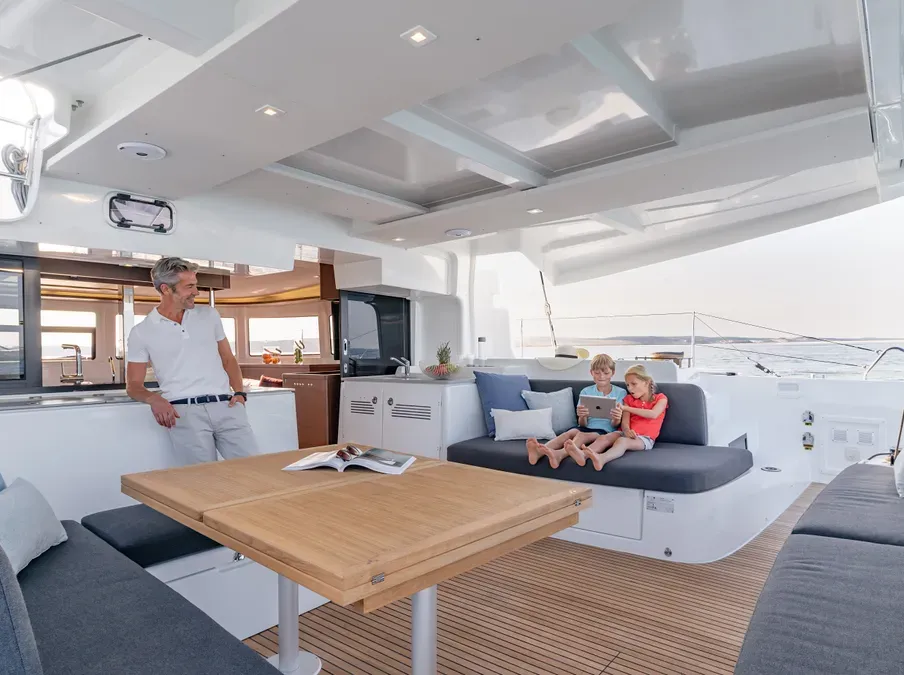 Deck of Theloulisa, a Lagoon 46 catamaran at Ajaccio, France