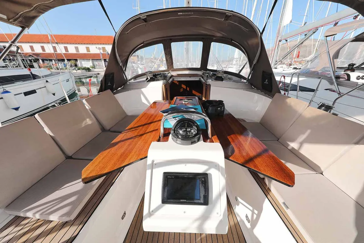 Cockpit of Sursulapitschi, a Bavaria Cruiser 37 sailboat at Grad Pula, Croatia