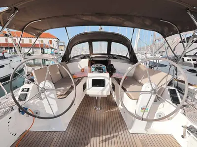Cockpit of Sursulapitschi, a Bavaria Cruiser 37 sailboat at Grad Pula, Croatia