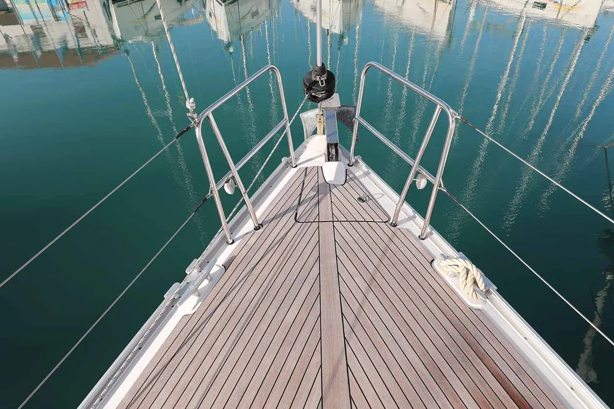 Deck of Sursulapitschi, a Bavaria Cruiser 37 sailboat at Grad Pula, Croatia
