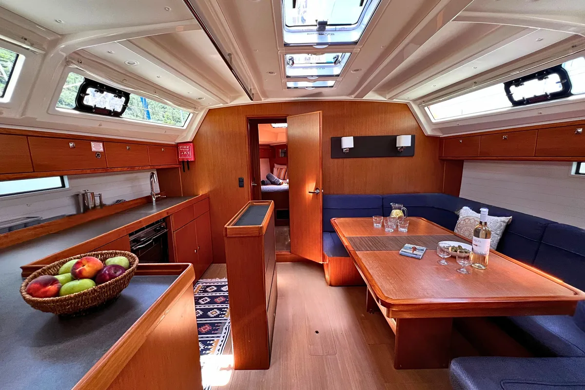 Salon of WHISKY FOXTROT, a Bavaria 46 Cruiser sailboat at Municipal Unit of Ellomenos, Greece