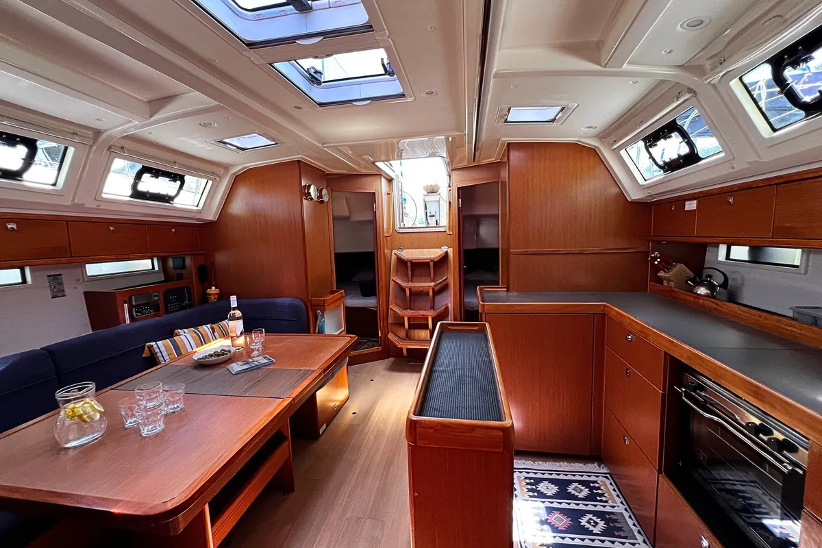 Salon of WHISKY FOXTROT, a Bavaria 46 Cruiser sailboat at Municipal Unit of Ellomenos, Greece
