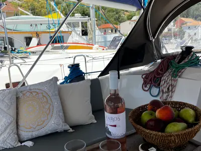 Deck of WHISKY FOXTROT, a Bavaria 46 Cruiser sailboat at Municipal Unit of Ellomenos, Greece
