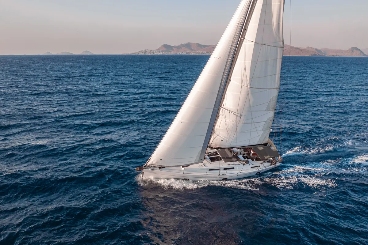 Exterior view of Ella, a Hanse 458 sailboat at Kos, Greece