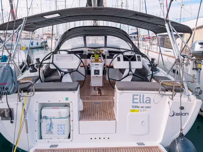 Cockpit of Ella, a Hanse 458 sailboat at Kos, Greece