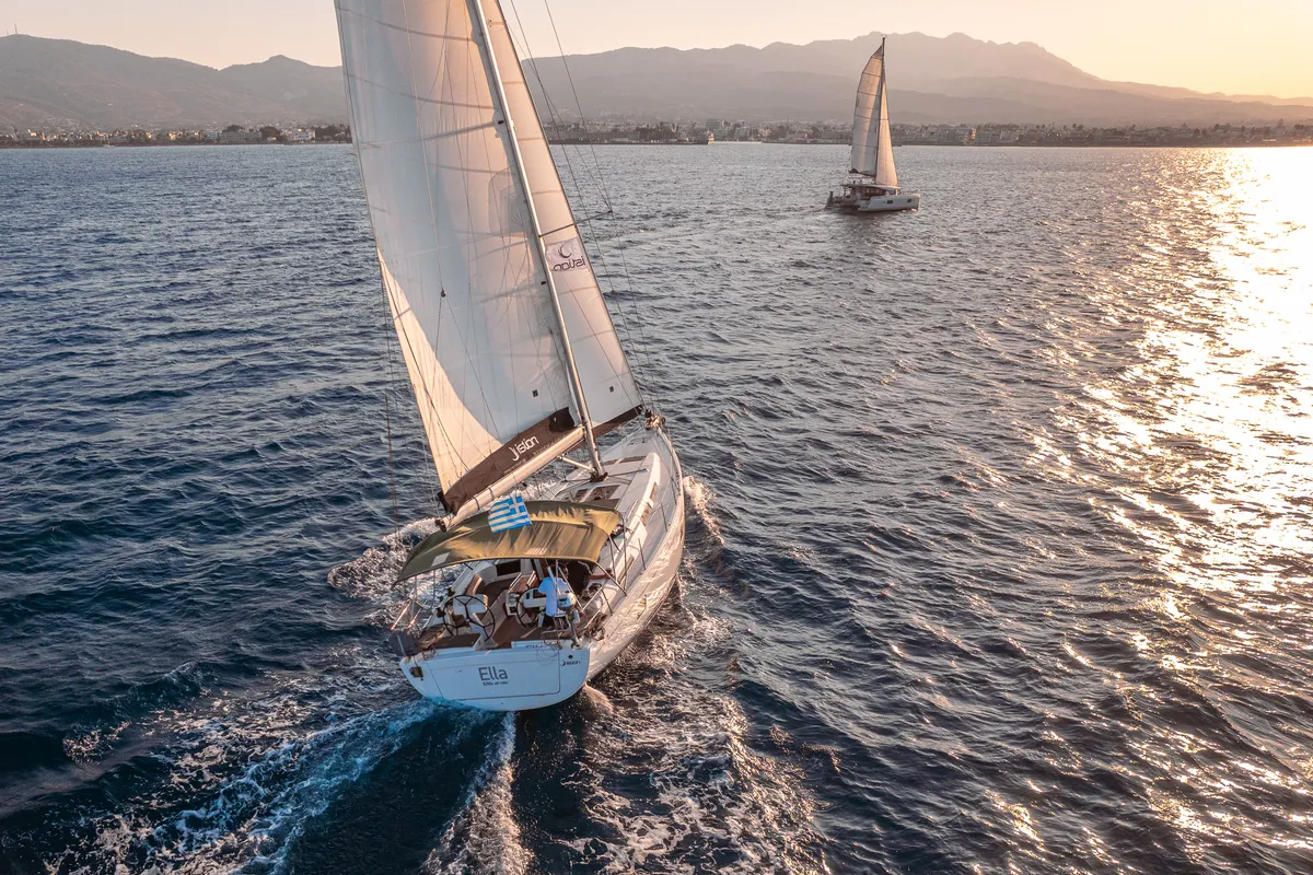 Exterior view of Ella, a Hanse 458 sailboat at Kos, Greece