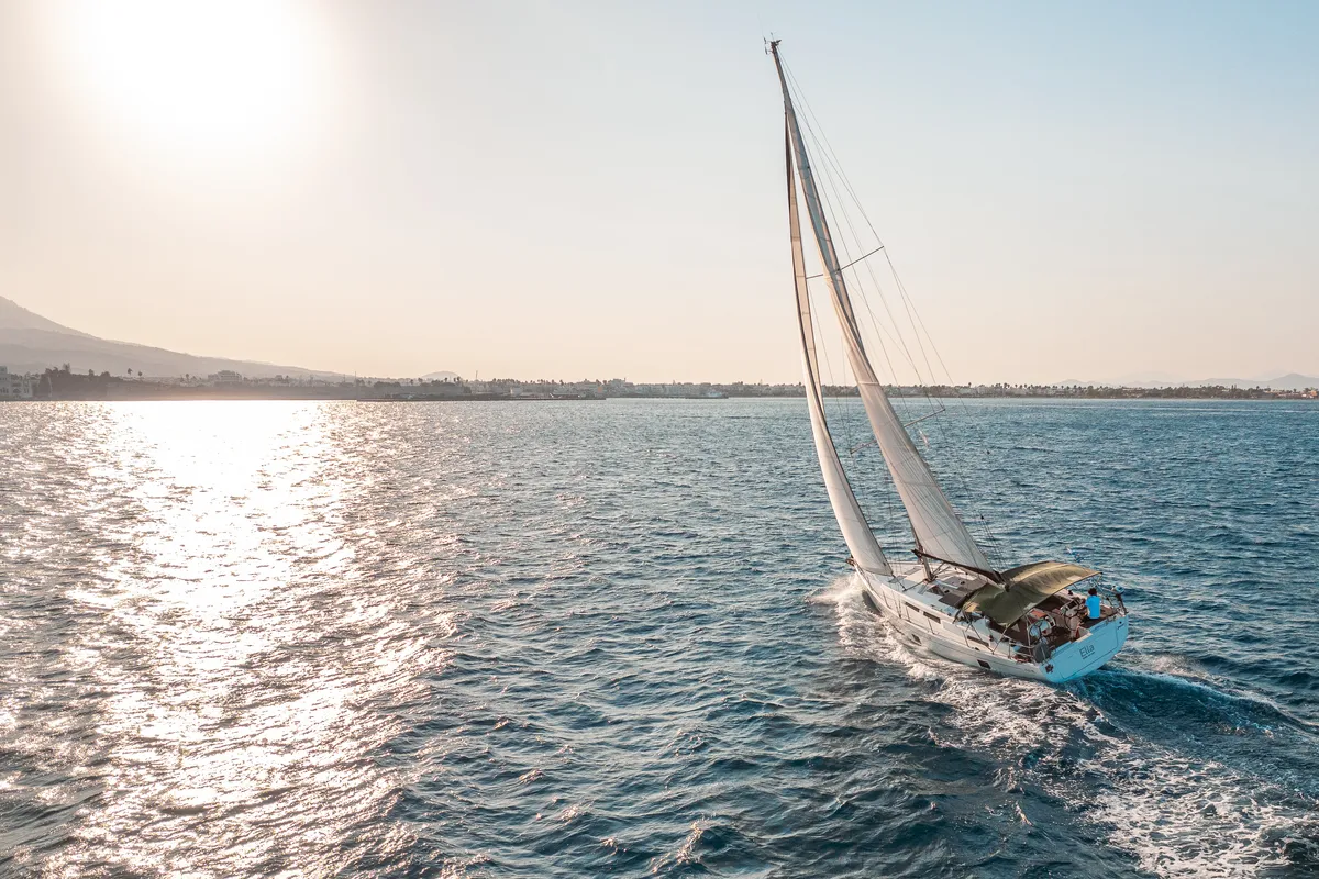 Exterior view of Ella, a Hanse 458 sailboat at Kos, Greece