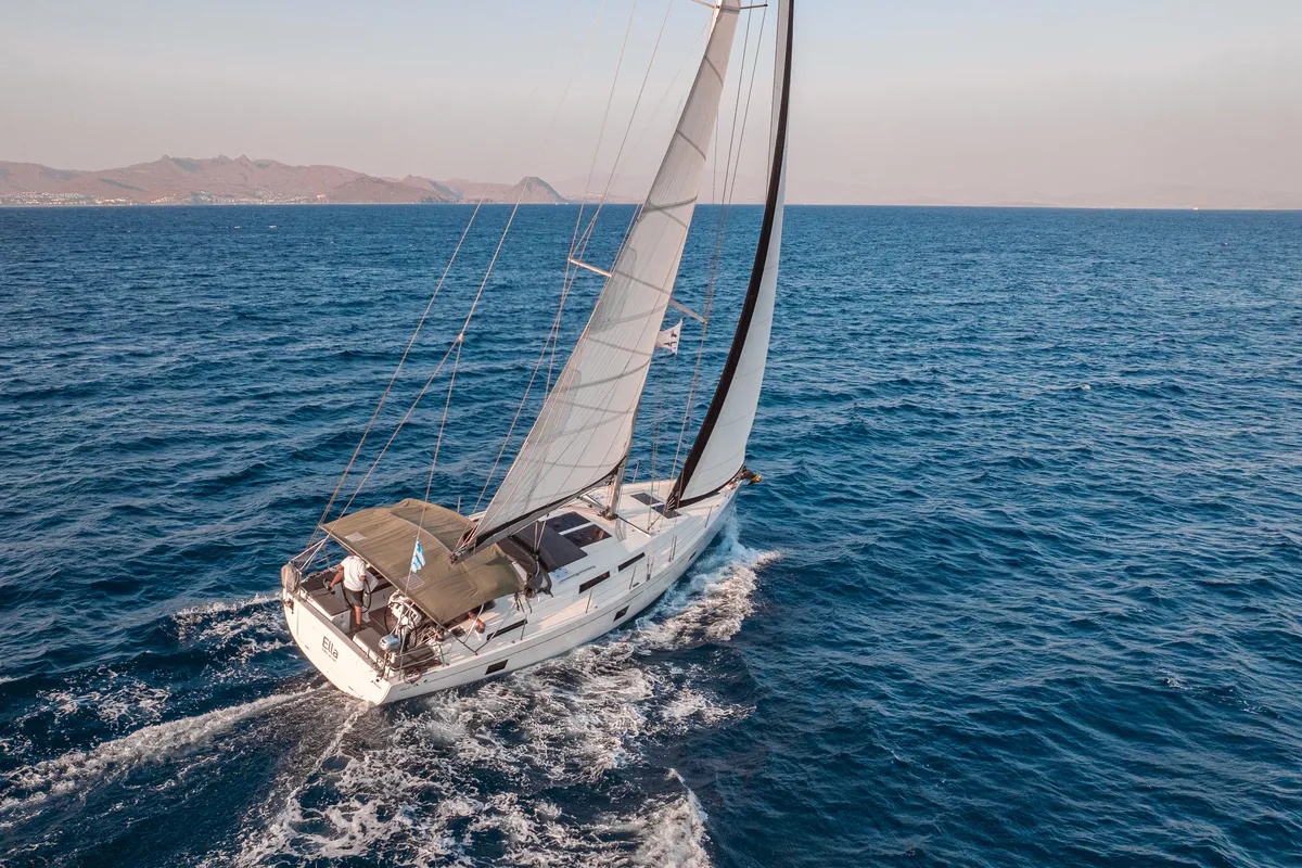 Exterior view of Ella, a Hanse 458 sailboat at Kos, Greece