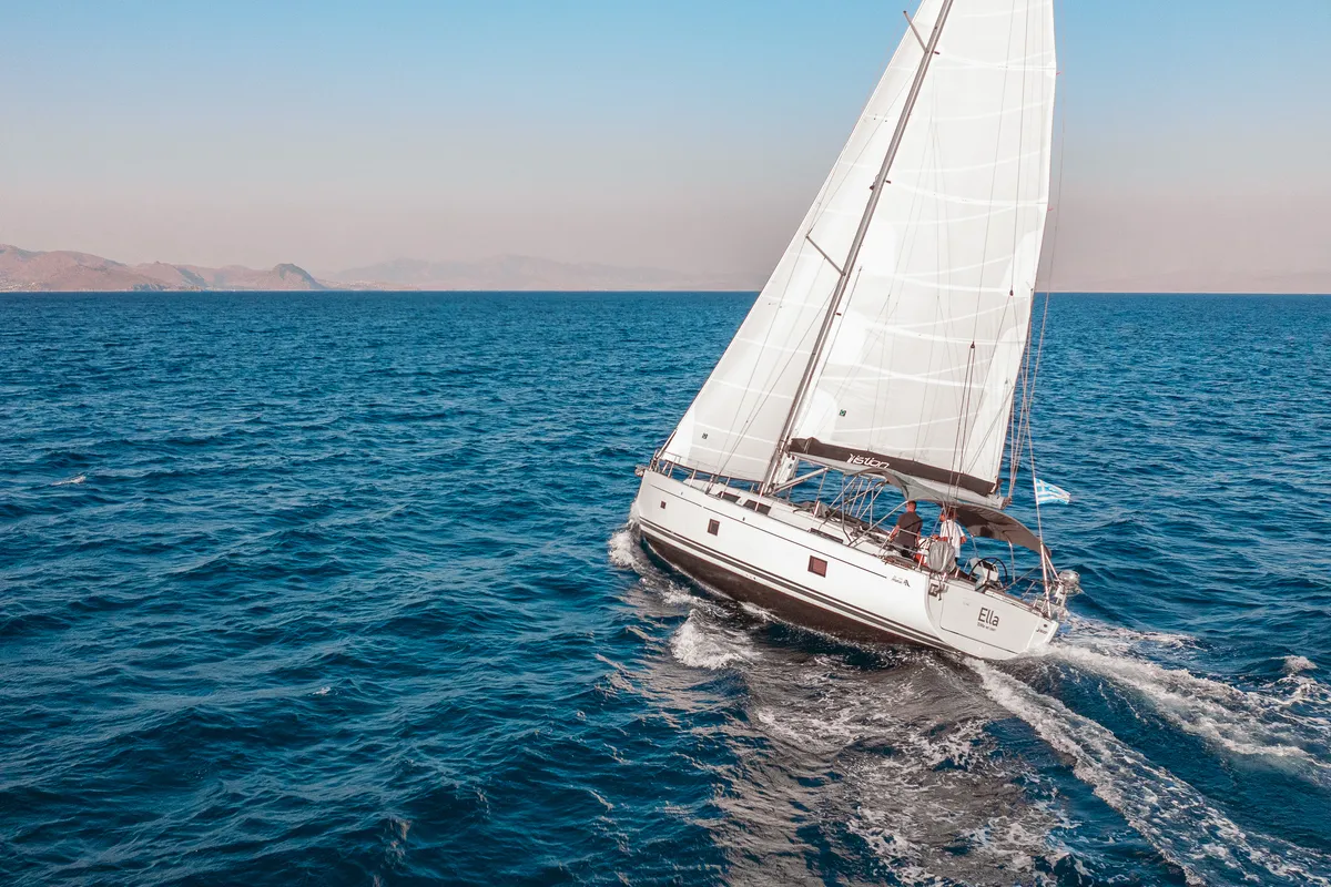 Exterior view of Ella, a Hanse 458 sailboat at Kos, Greece