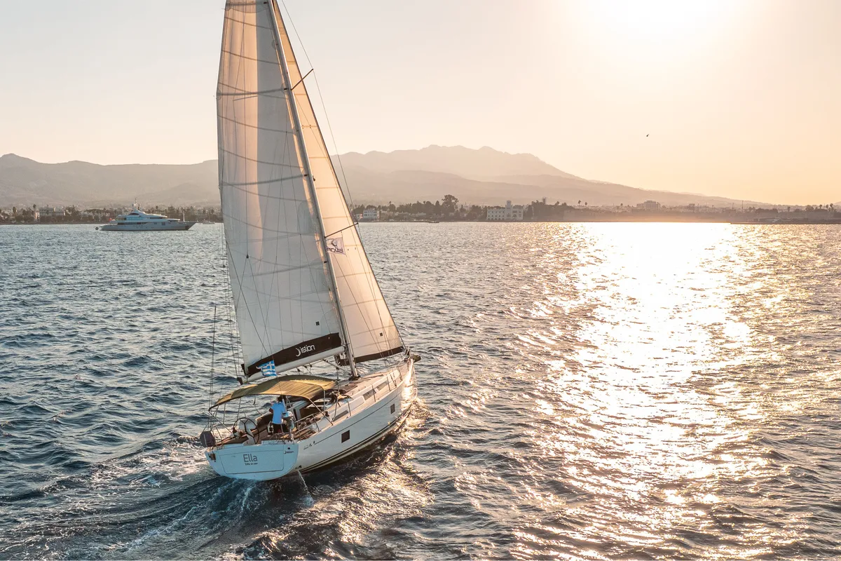Exterior view of Ella, a Hanse 458 sailboat at Kos, Greece