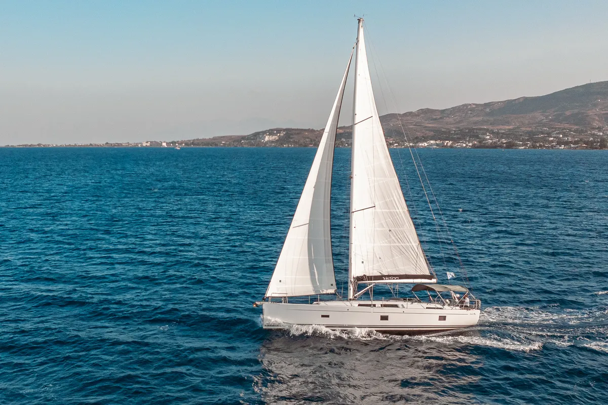 Exterior view of Ella, a Hanse 458 sailboat at Kos, Greece