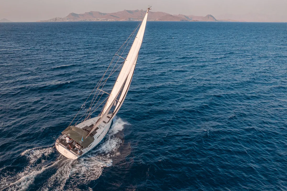 Exterior view of Ella, a Hanse 458 sailboat at Kos, Greece