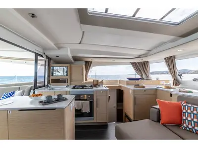 Galley of Premium, a Fountaine Pajot FP 44 catamaran at es Jonquet, Spain