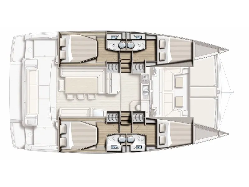 Floor plan of BAL4.1-20-C, a Bali 4.1 catamaran at Municipal Unit of Lefkada, Greece
