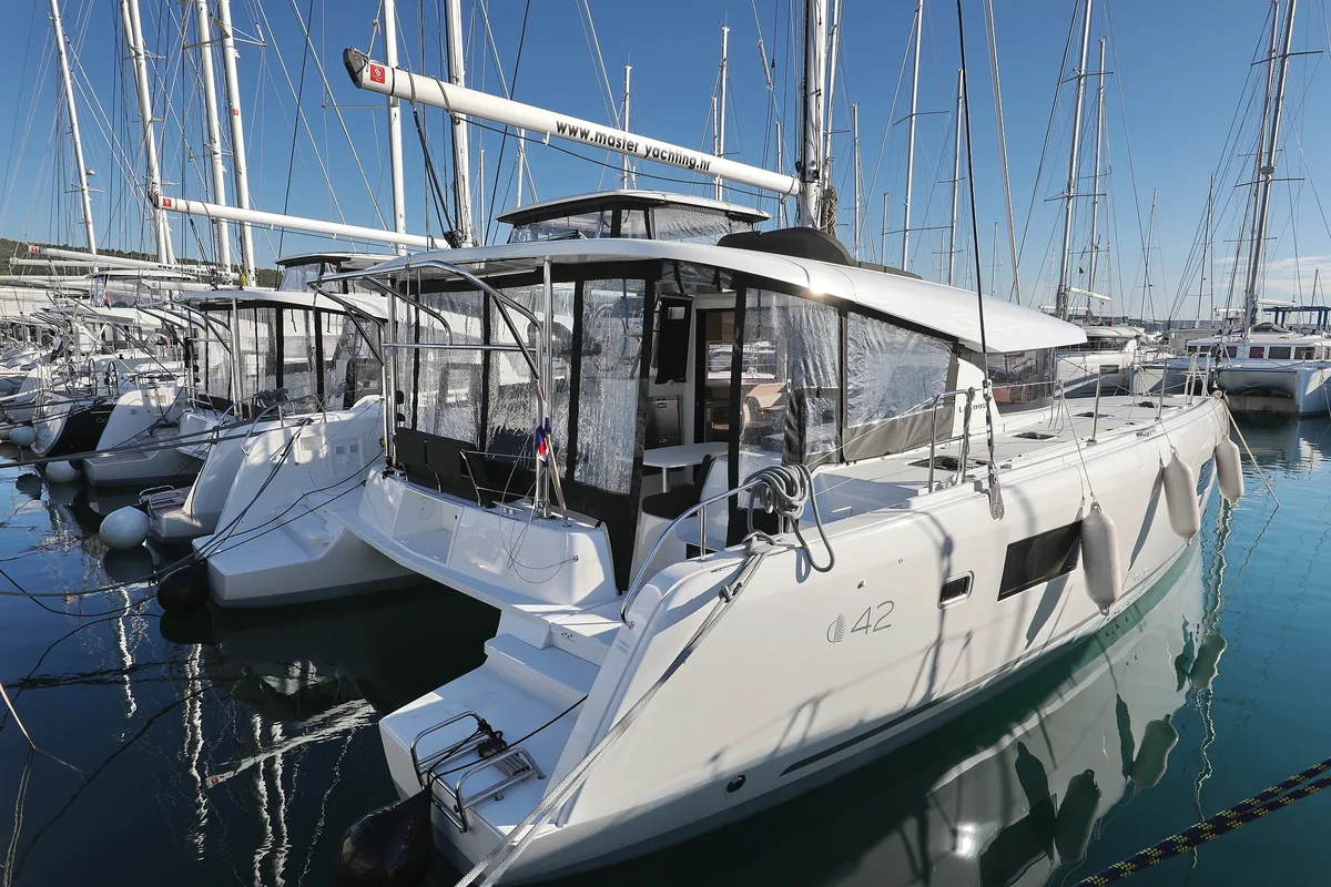 Exterior view of Equator, a Lagoon 42 catamaran at Općina Sukošan, Croatia