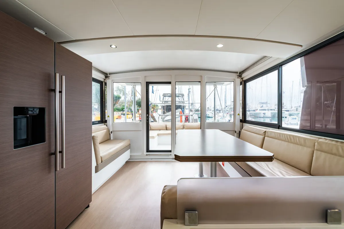 Salon of Alba, a Bali 4.3 catamaran at Lefkada, Greece