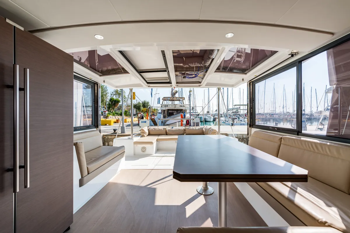 Salon of Alba, a Bali 4.3 catamaran at Lefkada, Greece