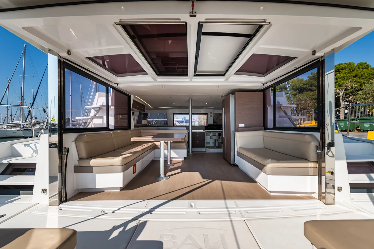 Salon of Alba, a Bali 4.3 catamaran at Lefkada, Greece