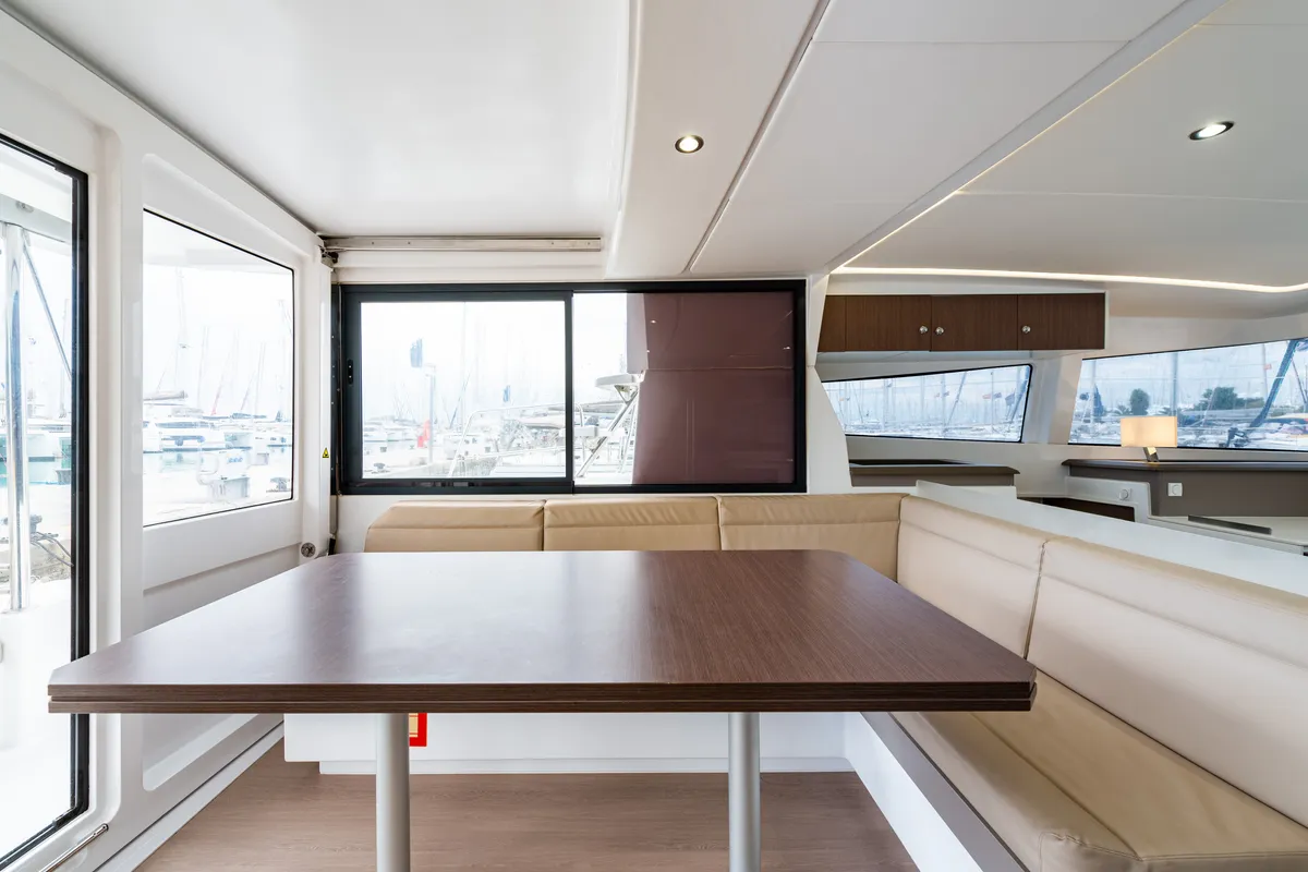 Salon of Alba, a Bali 4.3 catamaran at Lefkada, Greece