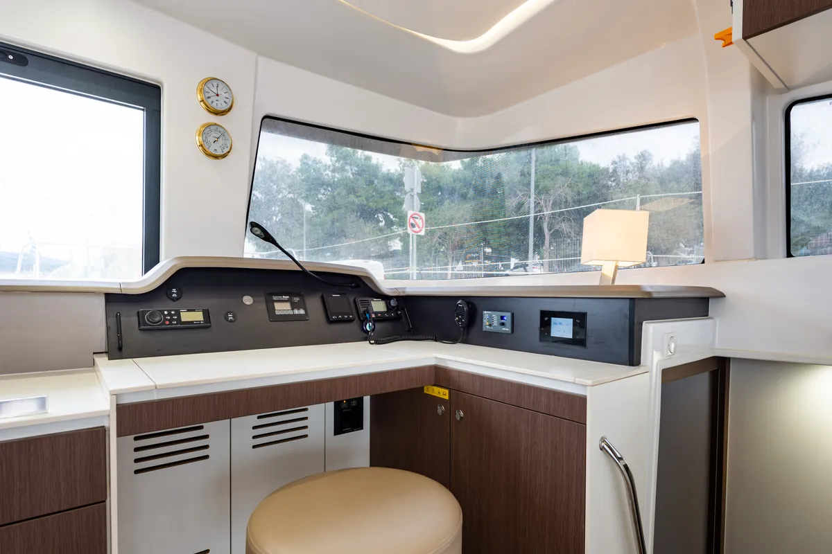 Salon of Alba, a Bali 4.3 catamaran at Lefkada, Greece