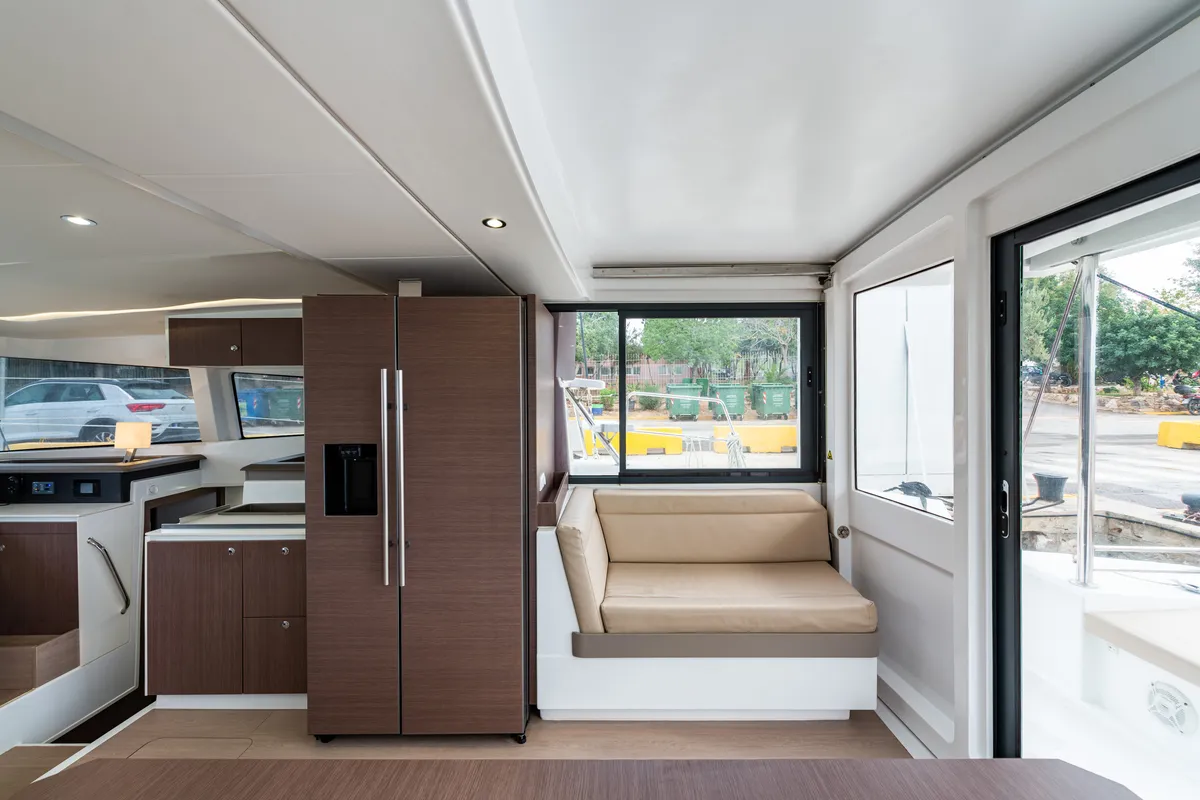 Salon of Alba, a Bali 4.3 catamaran at Lefkada, Greece