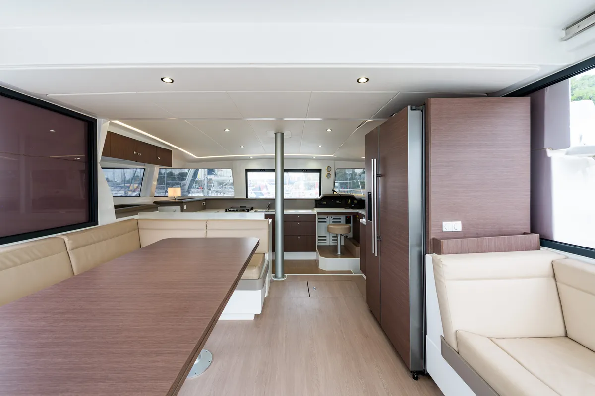 Salon of Alba, a Bali 4.3 catamaran at Lefkada, Greece